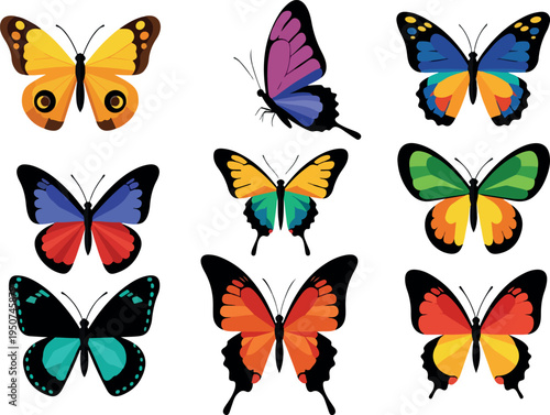 Pixelated Butterflies Vibrant Colors Isolated Objects Abstract Design