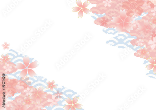 桜, 花, ベクター, ピンク, 模様, 自然, イラスト, デコレーション, カード, 背景, 青海波, 和風, 和柄, 雲, 花, 春, 卒業式, 入学式, テンプレート, かわいい, デザイン, フレーム、花びら