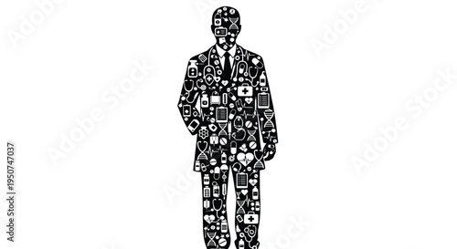 Vector illustration of business man made of icons