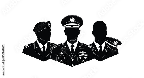 Set of 3 military officers vector icons