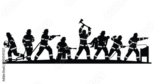 Set of 8 construction worker silhouettes vector
