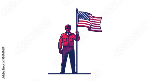 Vector illustration of a patriotically dressed military veteran standing proudly with the USA flag on National Vietnam War Veterans Day, symbolizing appreciation and honor for military