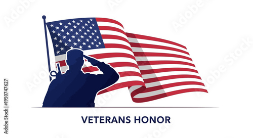 Illustration of a saluting military silhouette with a large American flag on National Vietnam War Veterans Day, symbolizing patriotism and veterans appreciation