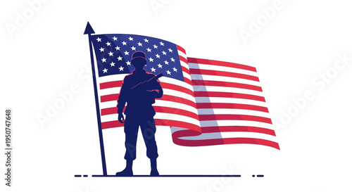 Illustration of a patriot standing proudly before a waving American flag on National Vietnam War Veterans Day with a concept of military service honor and appreciation