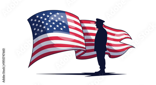 Silhouette of a military veteran standing proudly with a waving American flag on National Vietnam War Veterans Day, symbolizing honor and patriotism