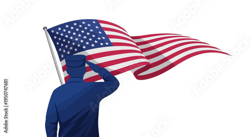 A blue silhouette of a military veteran saluting the American flag on National Vietnam War Veterans Day with a patriotic mood