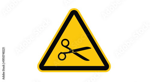 Yellow triangular warning sign with a black border and scissors icon on a white background.