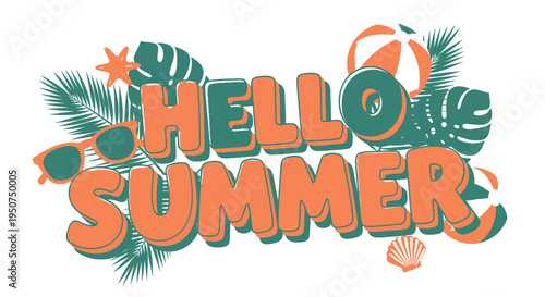 Hello Summer typography vector illustration