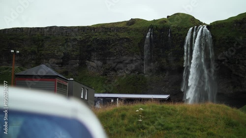 Seljalandsfoss Waterfall and Cliff Landscape in Iceland