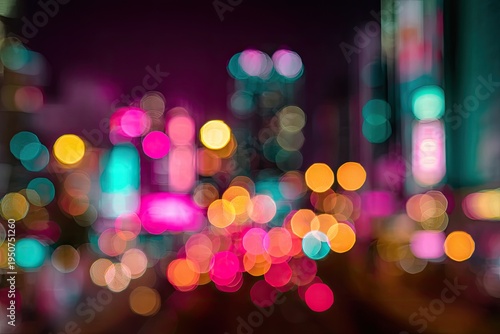 Vibrant Bokeh Lights Create a Dreamy Urban Night Scene.