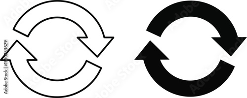 Two circular arrow icons representing the concept of synchronization and continuous cycle loop Vector