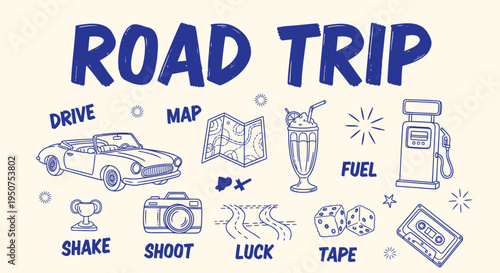 Set of 11 road trip icons vector