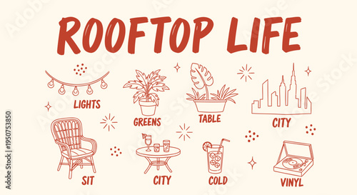 Rooftop life icons vector