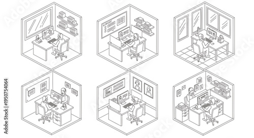 Set of 6 office worker icons vector