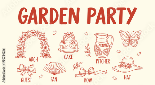 Set of 8 garden party icons vector