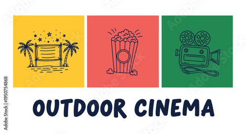 Set of 3 outdoor cinema icons vector