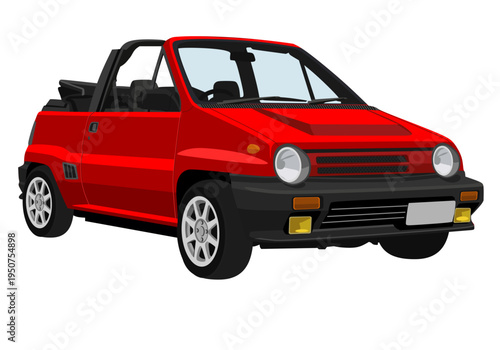 Red classic convertible micro car vector illustration, cabriolet city car