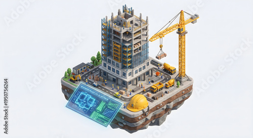 3D Isometric Architecture Construction and BIM Concept