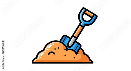 Construction Shovel Embedded in Dirt with Frowning Face Cartoon Illustration Playful Construction Site Action 3D Render