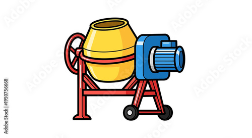 Vibrant Cartoon Cement Mixer Illustration for Construction Education Featuring Functional Design and Instructional Use with Clear Visuals