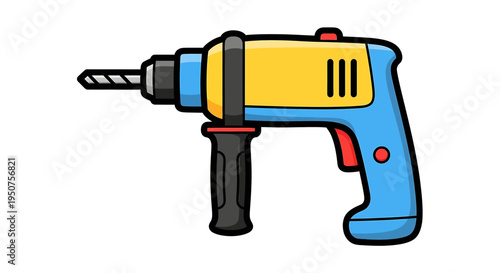 Vibrant Cartoon Drill for Construction Use – Playful Tool Illustration with Bold Colors and Simple Design