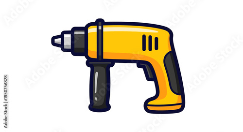 Illustration of a Cartoony Cordless Drill with Ergonomic Handle and Vent Vents Highlighting Construction Tools Design in Modern Workshop Style