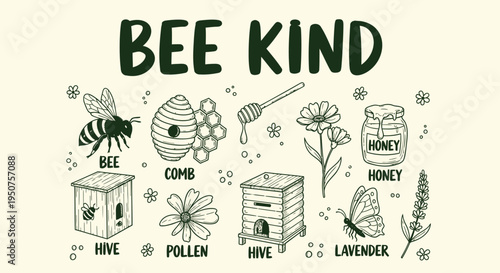 Set of 12 bee kindness illustrations vector