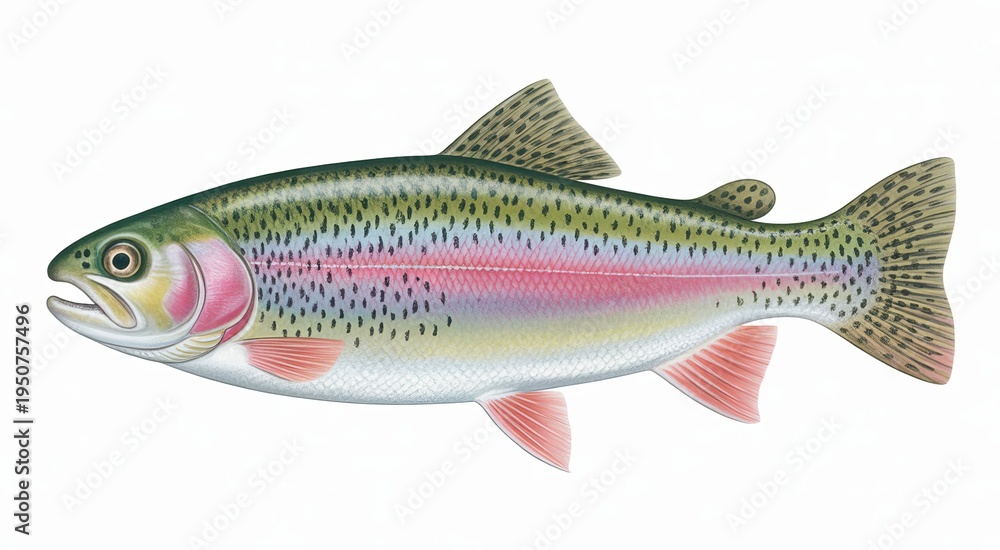 Obraz premium Detailed illustration of a rainbow trout fish with pink stripe and black spots freshwater fish aquatic animal