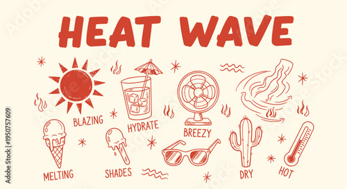 Set of 16 heat wave icons vector