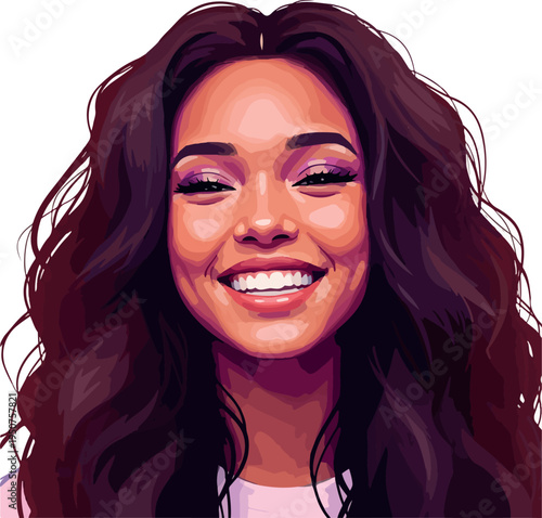 Pixel Art Portrait Of A Smiling Woman With Long Wavy Hair And Pink Top