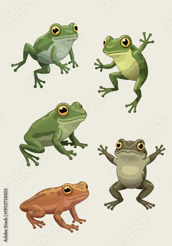 Pixel Art Frog Collection Green Brown Amphibians Isolated Light Background