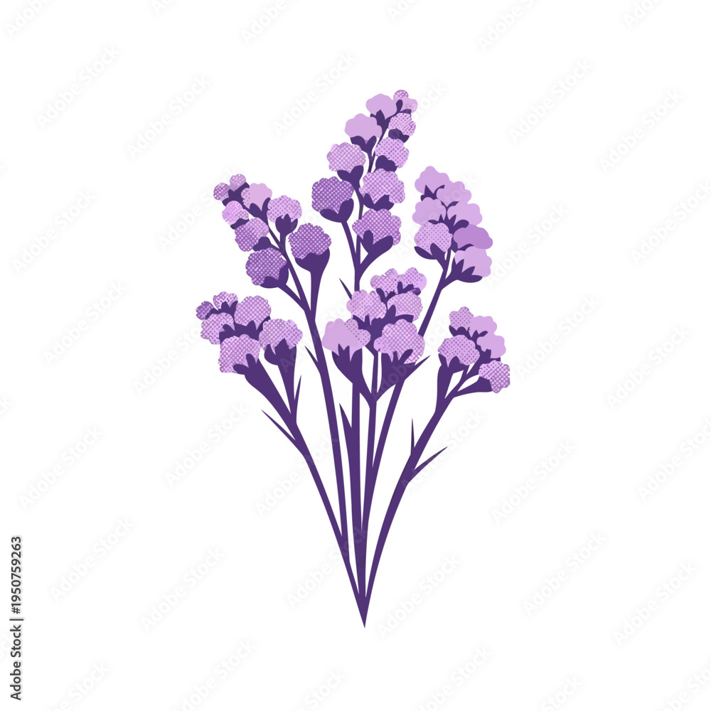 Obraz premium Elegant Purple Lavender Flowers Vector Illustration on White Background - Perfect for Floral Designs and Botanical Art