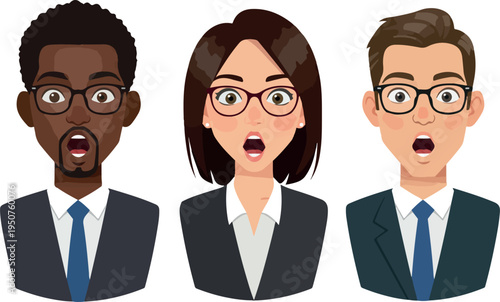 Surprised Business People Flat Design Icons with Open Mouths