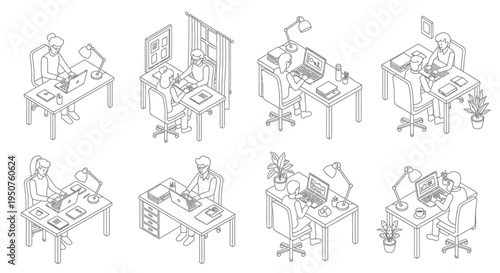 Set of 8 office workers vector illustrations