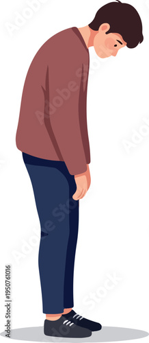 Sad Boy Looking Down In Maroon Sweater And Blue Jeans Pixel Art