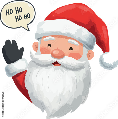 Santa Claus Waving Ho Ho Ho Christmas Vector Illustration Flat Design