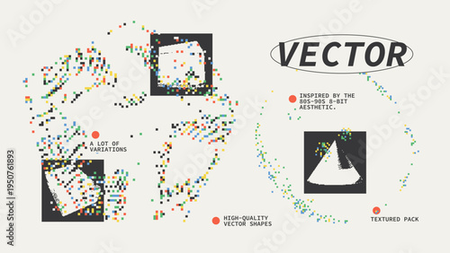 Geometric Shapes Set With Vector Bitmap Dithering Texture.