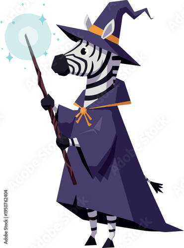 Zebra Wizard Casting Magic with Wand and Blue Sparkles