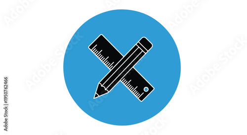 Icon of a blue circle with a black pencil and ruler crossed over each other.
