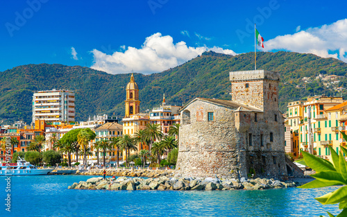 Ancient old castle on the sea at daylight. Rapallo, Italy