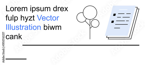 Education, communication, publishing, poster design, digital art, creative layouts. A minimalist graphic with trees, a document and typography. Education and communication design concept