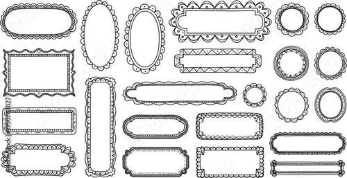  
Decorative frames and labels collection featuring oval circular rectangular designs with scallops dots zigzags ornamental floral creative artwork flat vector