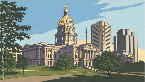 Governmental Architecture Capitol Building Dome Structure with Modern Urban Skyline Background Landmark Scene denver skyline vector