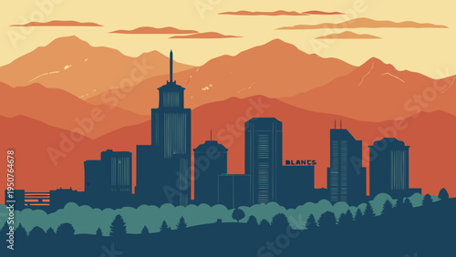Urban Skyline Silhouette Against Layered Mountain Range During Sunset Atmosphere Landscape Design denver skyline vector