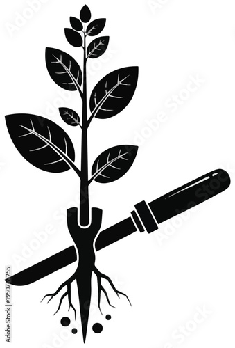 Planting a sapling with a trowel and exposed roots, symbolizing gardening, growth, and environmental care.