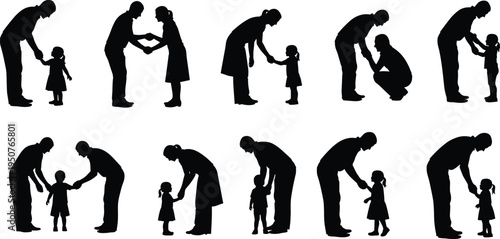 family, parent, child, silhouettes, father, mother, daughter, parenting, love, care, relationship, people, black, vector, isolated, set, lifestyle, support, together, illustration