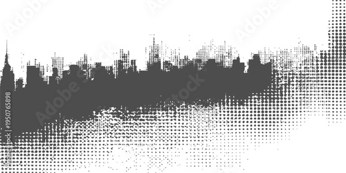 Abstract grunge background vector featuring a black industrial city skyline silhouette with building architecture and a ship at sea under a dark urban sky