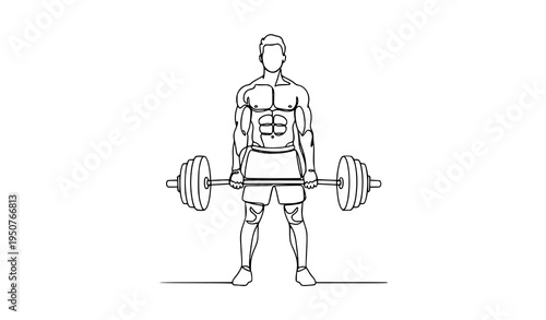 Continuous line weightlifter athlete holding barbell fitness training concept vector illustration