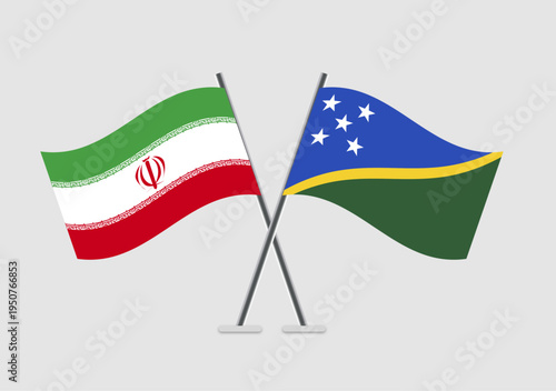 Iran and Solomon Islands vector flags on white with shadow effects