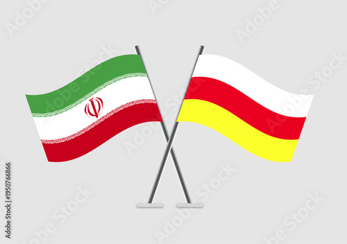 Iran and South Ossetia vector flags in two-pole diplomatic design